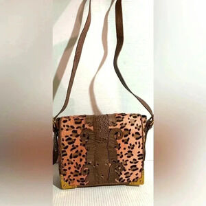 Sharif lion’s head dooknoker haircalf & croco Embossed leather crossbody bag